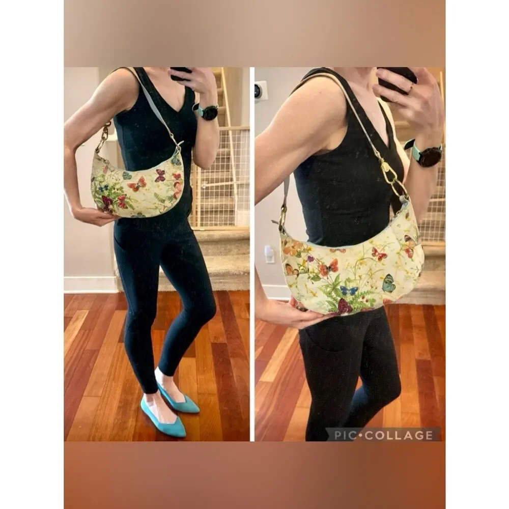 STUART WEITZMAN BAG BUTTERFLY Y2K VINTAGE CRESCENT LEATHER SPAIN FLOWER BOTANY